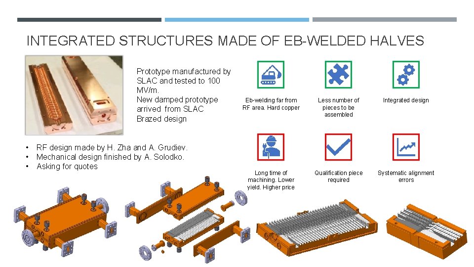 INTEGRATED STRUCTURES MADE OF EB-WELDED HALVES Prototype manufactured by SLAC and tested to 100