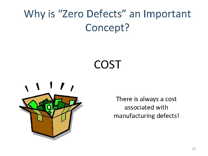 Why is “Zero Defects” an Important Concept? COST There is always a cost associated