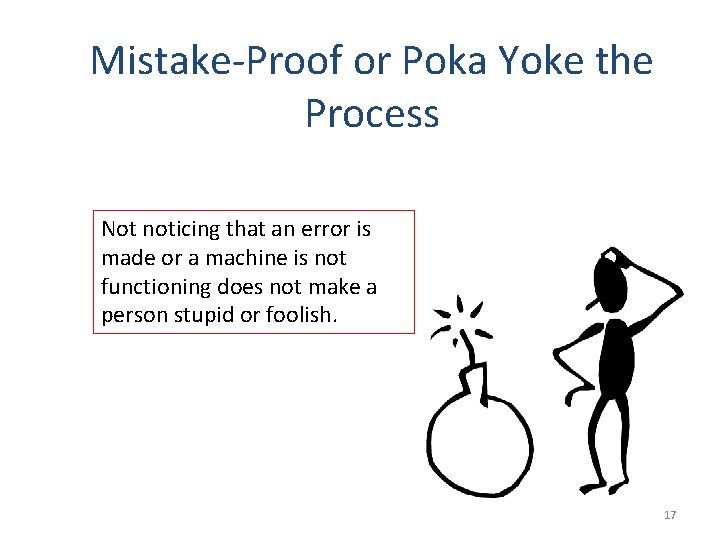 Mistake-Proof or Poka Yoke the Process Not noticing that an error is made or