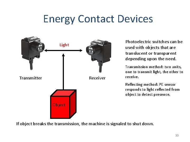 Energy Contact Devices Photoelectric switches can be used with objects that are translucent or