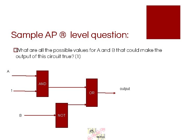 Sample AP ® level question: � What are all the possible values for A Sample AP ® level question: � What are all the possible values for A
