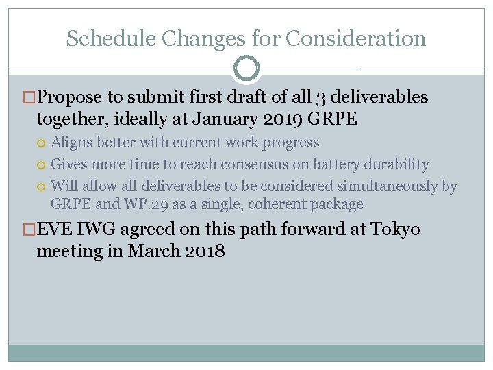 Schedule Changes for Consideration �Propose to submit first draft of all 3 deliverables together,