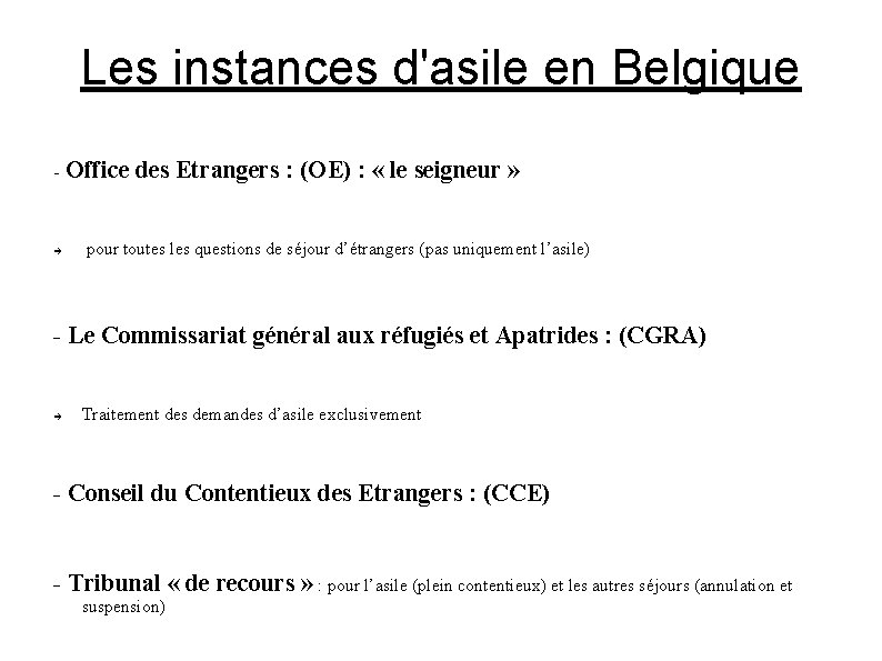 Les instances d'asile en Belgique - Office des Etrangers : (OE) : « le
