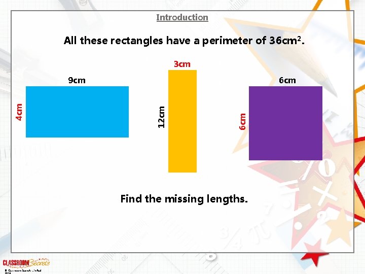 Introduction All these rectangles have a perimeter of 36 cm 2. 3 cm 6