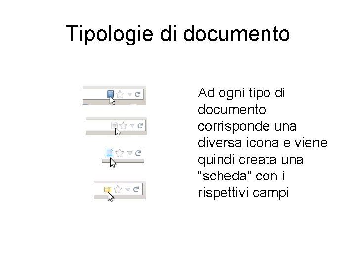 Tipologie di documento Ad ogni tipo di documento corrisponde una diversa icona e viene