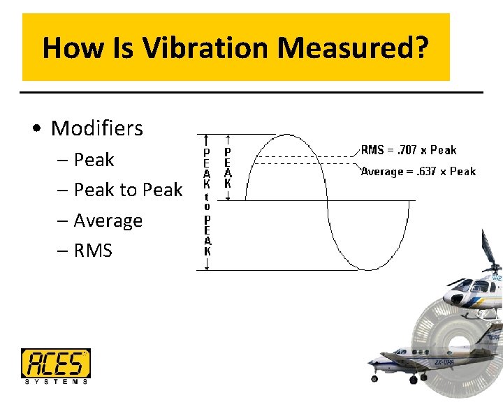 How Is Vibration Measured? • Modifiers – Peak to Peak – Average – RMS