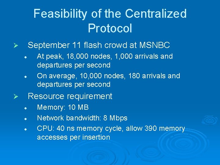 Feasibility of the Centralized Protocol September 11 flash crowd at MSNBC Ø l l