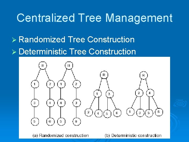 Centralized Tree Management Ø Randomized Tree Construction Ø Deterministic Tree Construction 