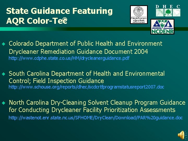 State Guidance Featuring ® AQR Color-Tec u D H E C Colorado Department of