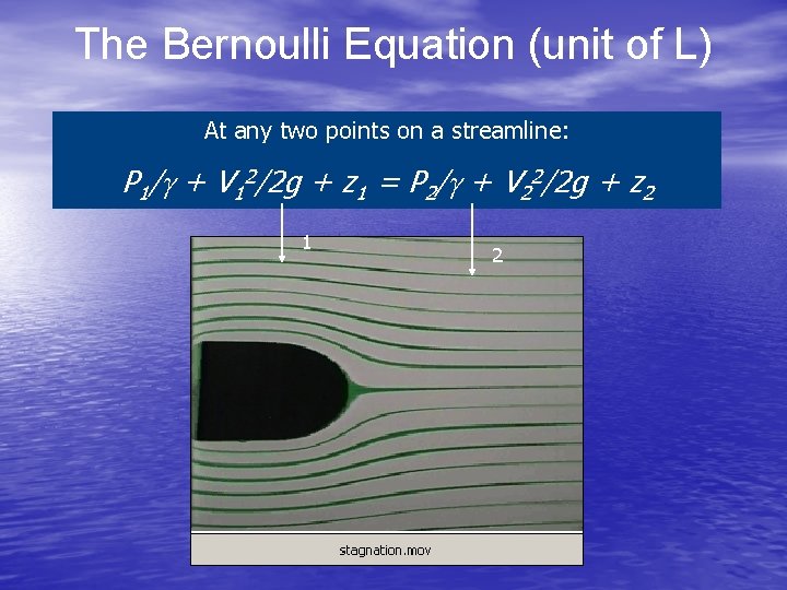 The Bernoulli Equation (unit of L) At any two points on a streamline: P