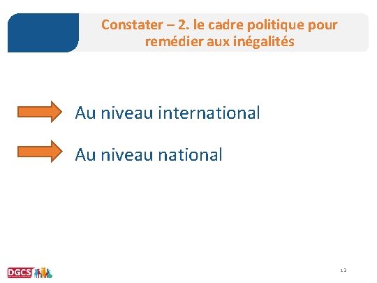 Constater – 2. le cadre politique pour remédier aux inégalités Au niveau international Au