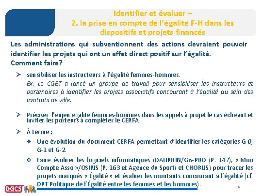 Identifier et évaluer – 2. la prise en compte de l’égalité F-H dans les