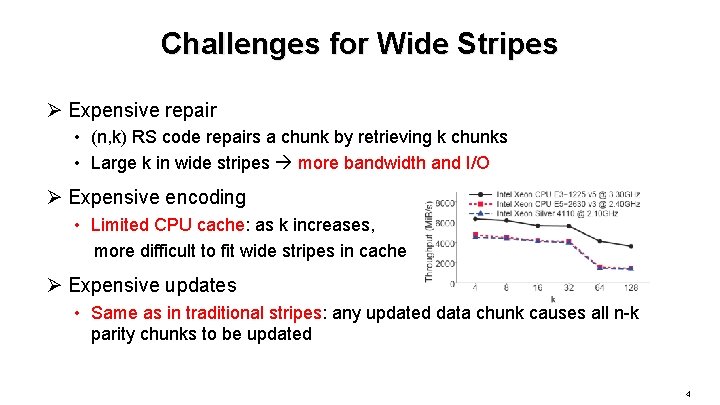 Challenges for Wide Stripes Ø Expensive repair • (n, k) RS code repairs a