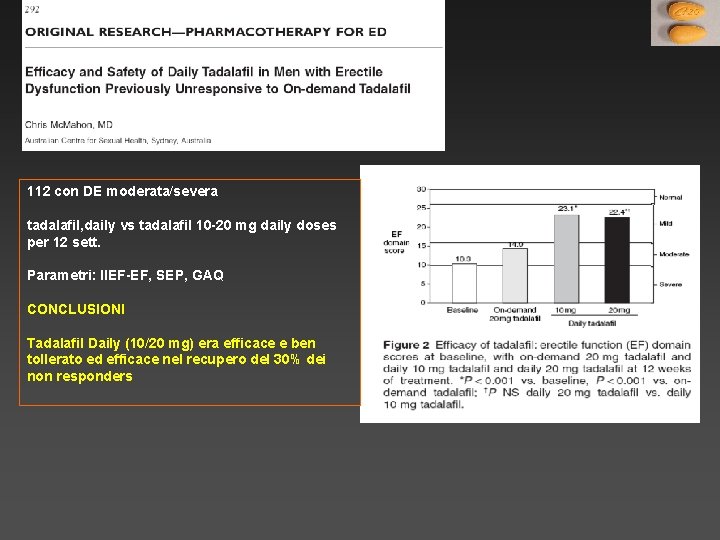 112 con DE moderata/severa tadalafil, daily vs tadalafil 10 -20 mg daily doses per