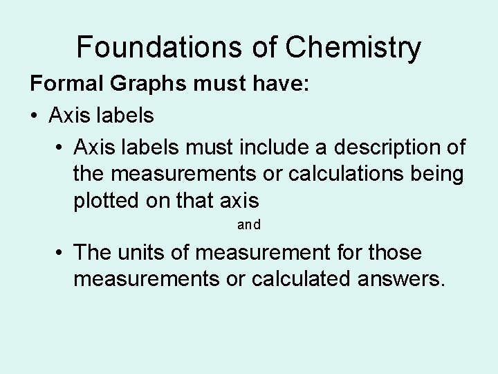 Foundations of Chemistry Formal Graphs must have: • Axis labels must include a description