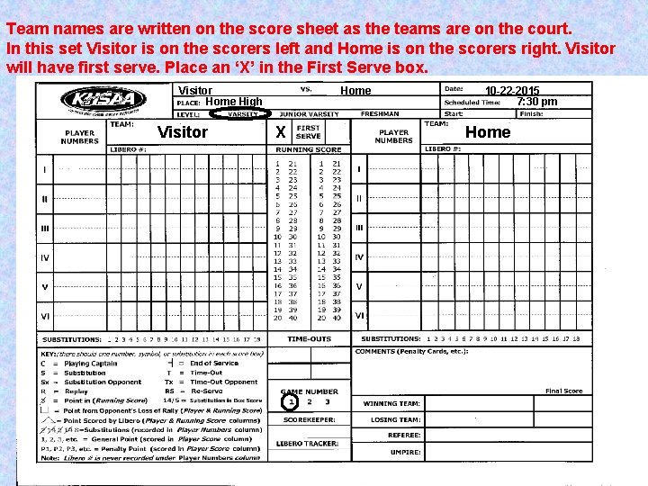 Team names are written on the score sheet as the teams are on the