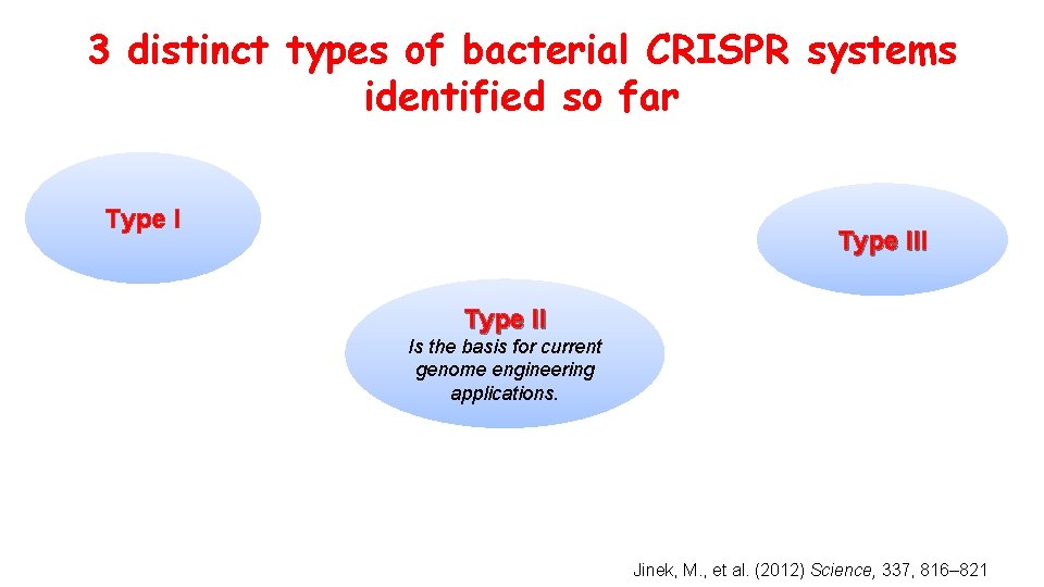 3 distinct types of bacterial CRISPR systems identified so far Type III Type II