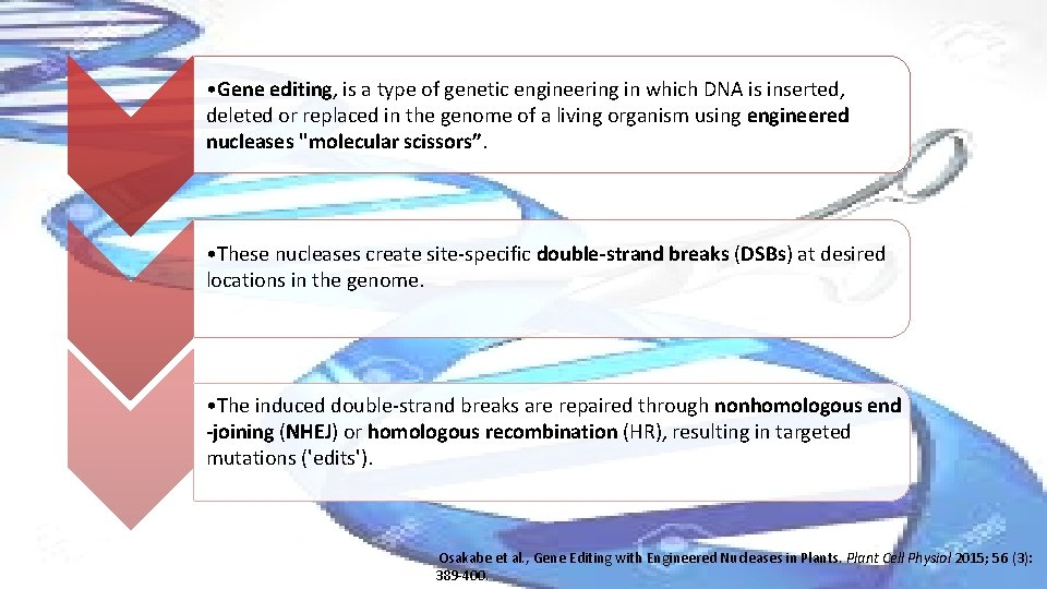  • Gene editing, is a type of genetic engineering in which DNA is