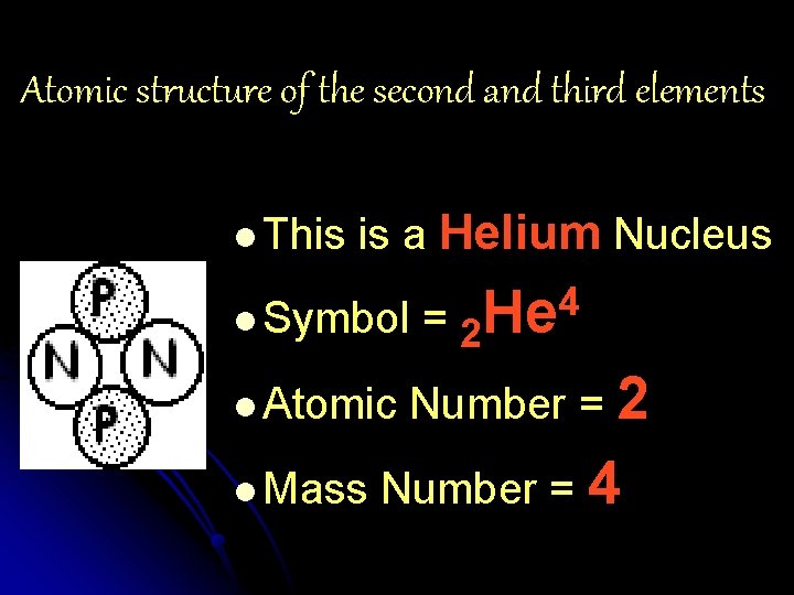 Atomic structure of the second and third elements l This is a Helium Nucleus