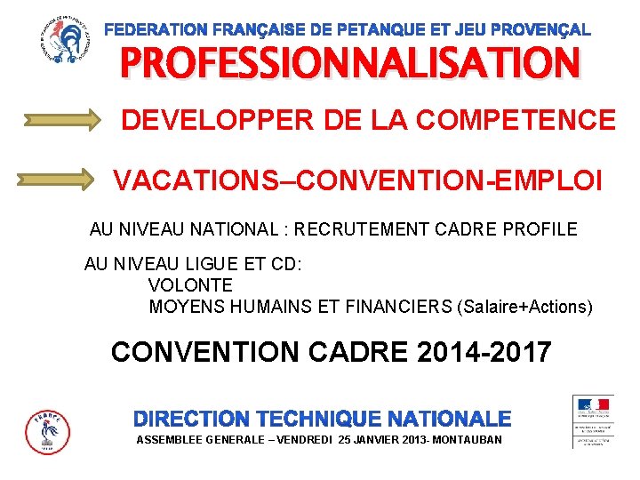 PROFESSIONNALISATION DEVELOPPER DE LA COMPETENCE VACATIONS–CONVENTION-EMPLOI AU NIVEAU NATIONAL : RECRUTEMENT CADRE PROFILE AU