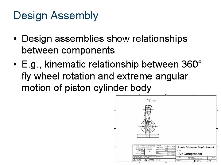 Design Assembly • Design assemblies show relationships between components • E. g. , kinematic