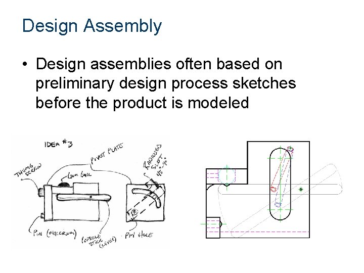 Design Assembly • Design assemblies often based on preliminary design process sketches before the