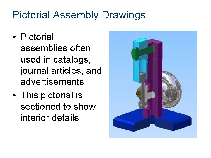 Pictorial Assembly Drawings • Pictorial assemblies often used in catalogs, journal articles, and advertisements