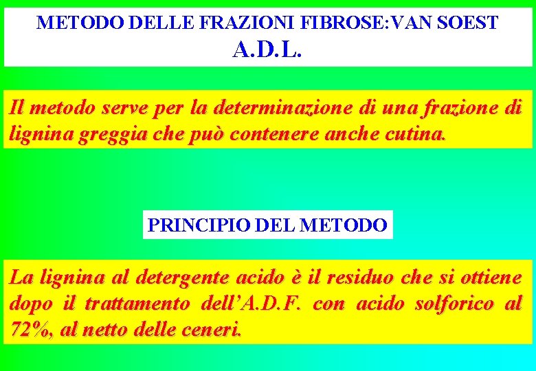 METODO DELLE FRAZIONI FIBROSE: VAN SOEST A. D. L. Il metodo serve per la