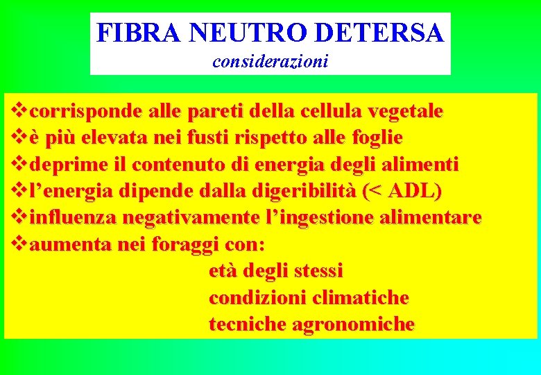 FIBRA NEUTRO DETERSA considerazioni vcorrisponde alle pareti della cellula vegetale vè più elevata nei