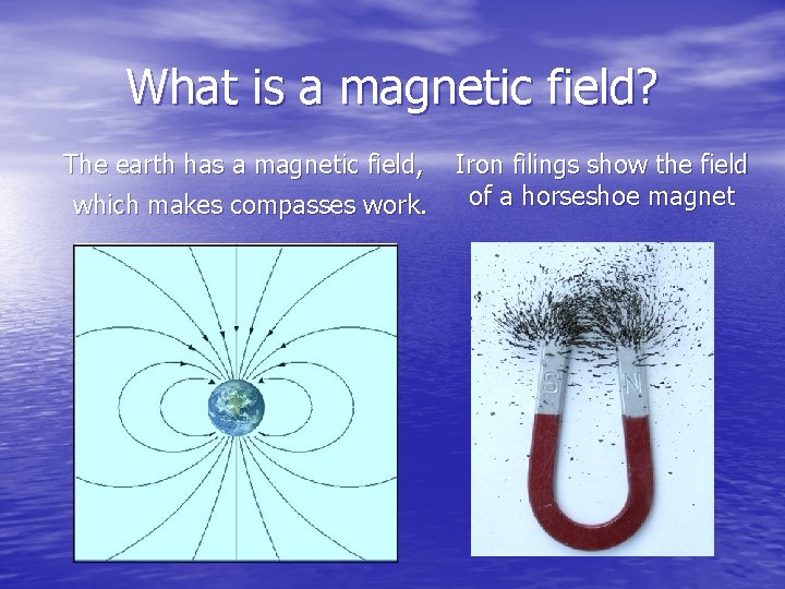 What is a magnetic field? The earth has a magnetic field, which makes compasses