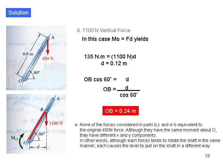 Solution d. 1100 N Vertical Force In this case Mo = Fd yields 135