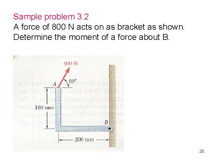 Sample problem 3. 2 A force of 800 N acts on as bracket as