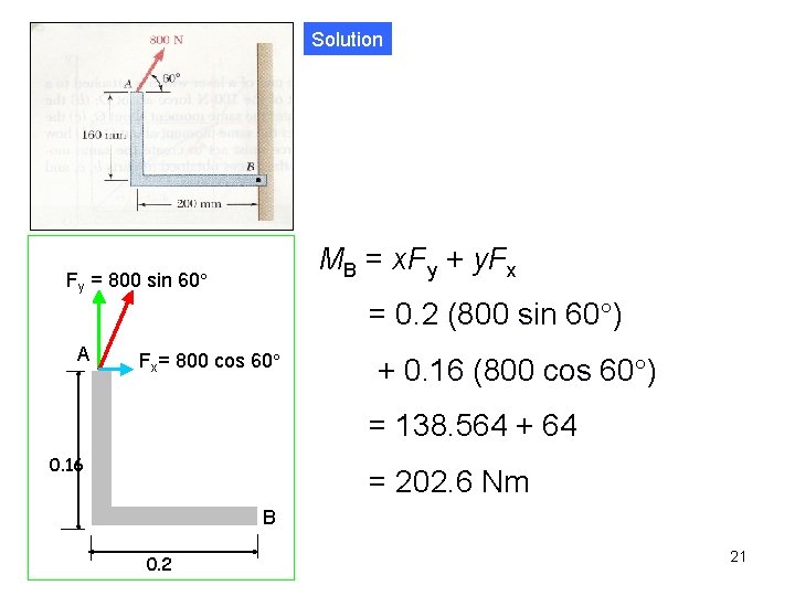 Solution MB = x. Fy + y. Fx Fy = 800 sin 60 =