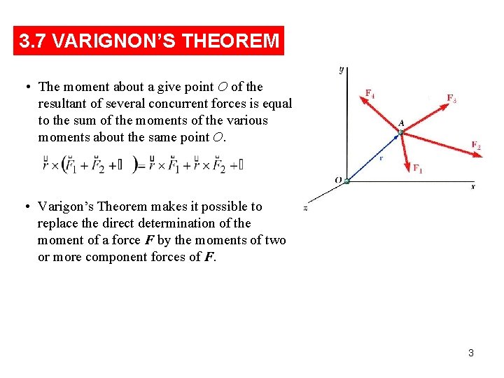 3. 7 VARIGNON’S THEOREM • The moment about a give point O of the