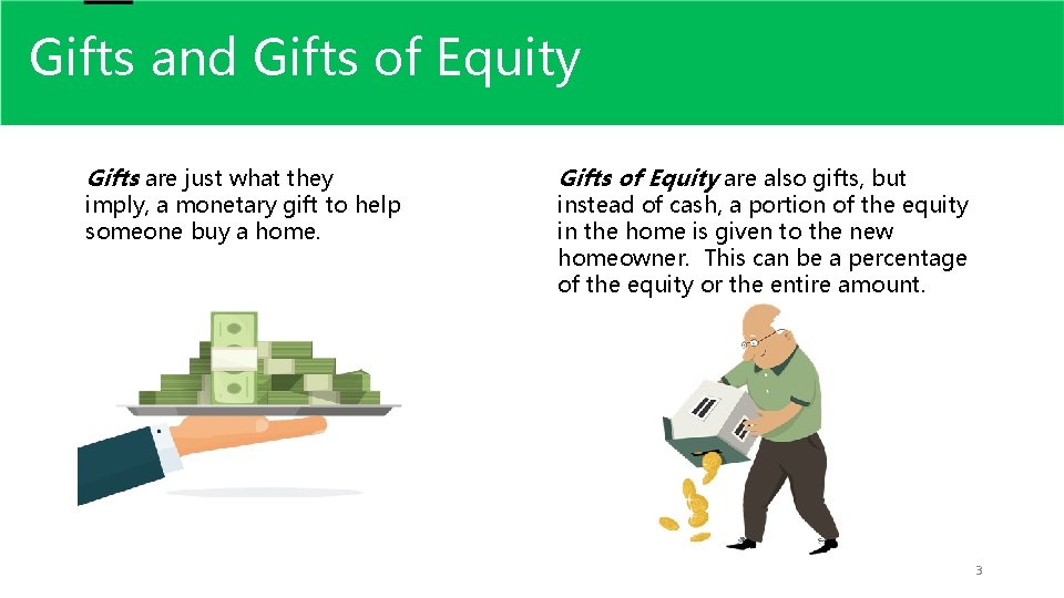 Gifts and Gifts of Equity Gifts are just what they imply, a monetary gift