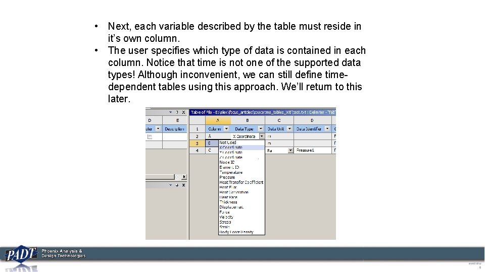  • Next, each variable described by the table must reside in it’s own
