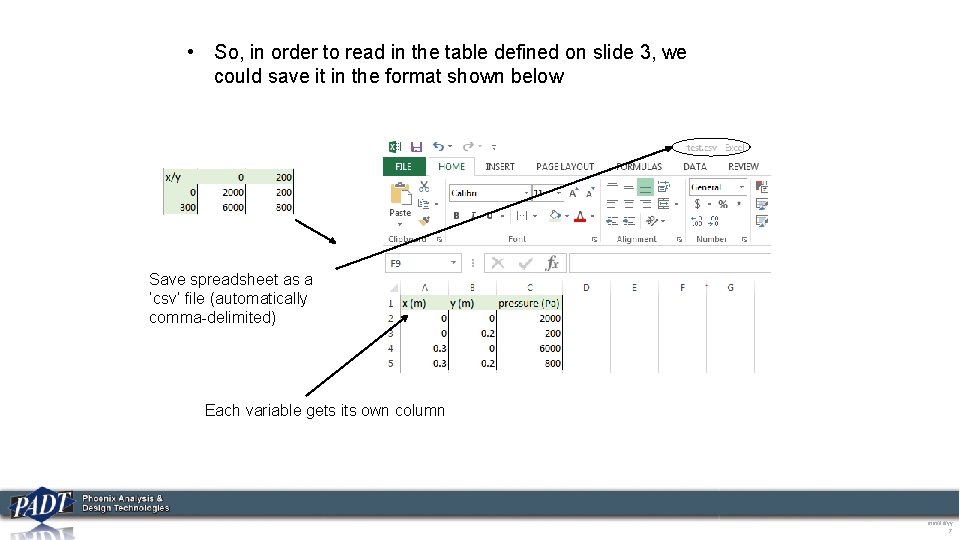  • So, in order to read in the table defined on slide 3,