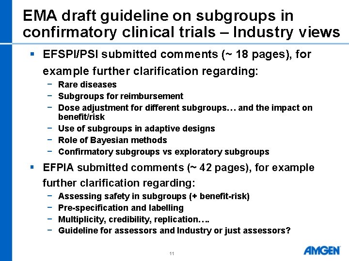 EMA draft guideline on subgroups in confirmatory clinical trials – Industry views § EFSPI/PSI