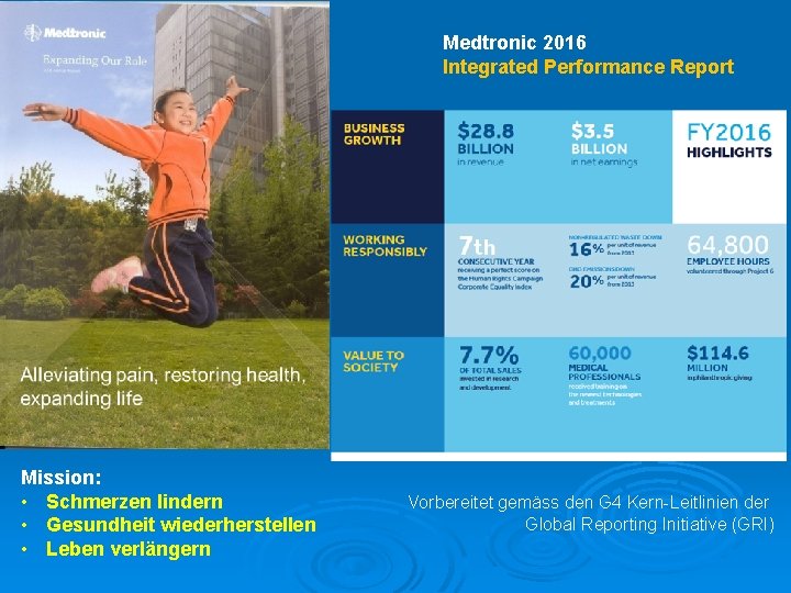 Medtronic 2016 Integrated Performance Report Mission: • Schmerzen lindern • Gesundheit wiederherstellen • Leben