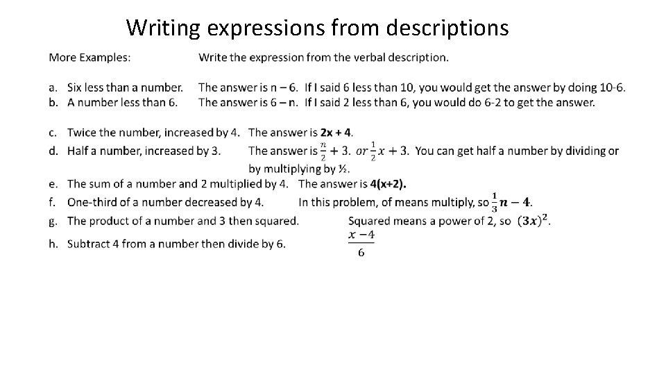 Writing expressions from descriptions 