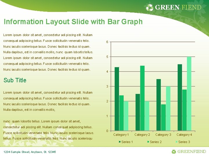 GREEN FIEND Information Layout Slide with Bar Graph Lorem ipsum dolor sit amet, consectetur