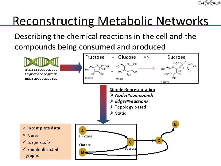 Reconstructing Metabolic Networks Describing the chemical reactions in the cell and the compounds being