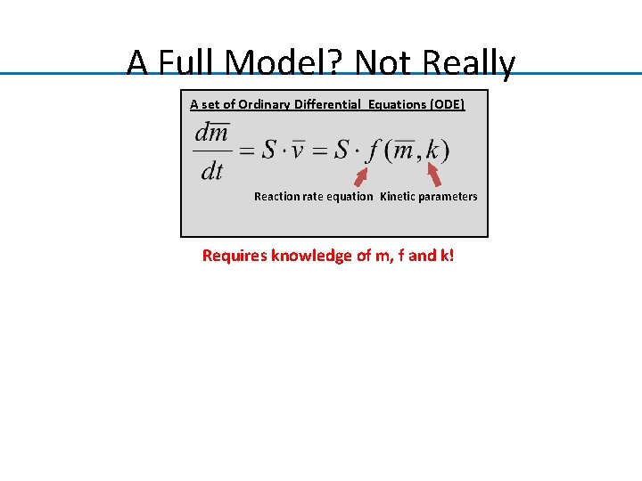 A Full Model? Not Really A set of Ordinary Differential Equations (ODE) Reaction rate