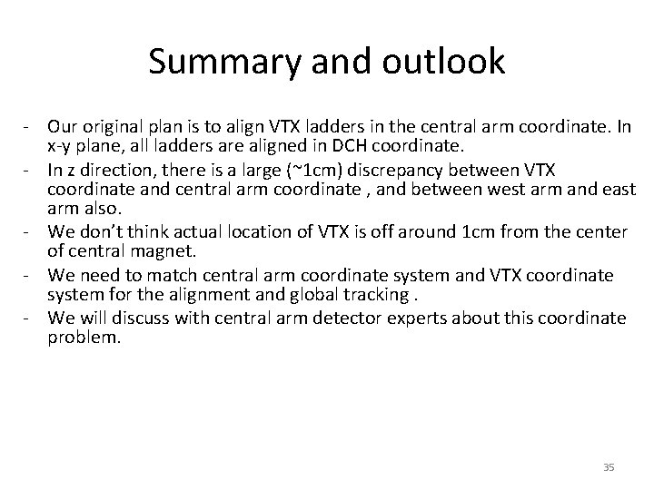 Summary and outlook - Our original plan is to align VTX ladders in the