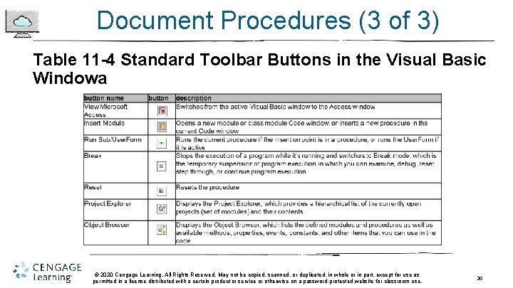 Document Procedures (3 of 3) Table 11 -4 Standard Toolbar Buttons in the Visual Document Procedures (3 of 3) Table 11 -4 Standard Toolbar Buttons in the Visual