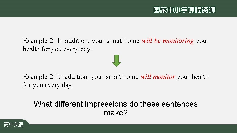 Example 2: In addition, your smart home will be monitoring your health for you