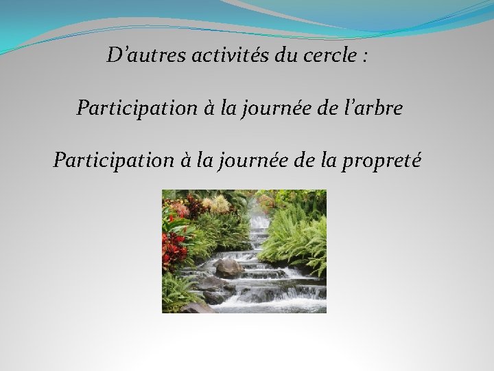 D’autres activités du cercle : Participation à la journée de l’arbre Participation à la