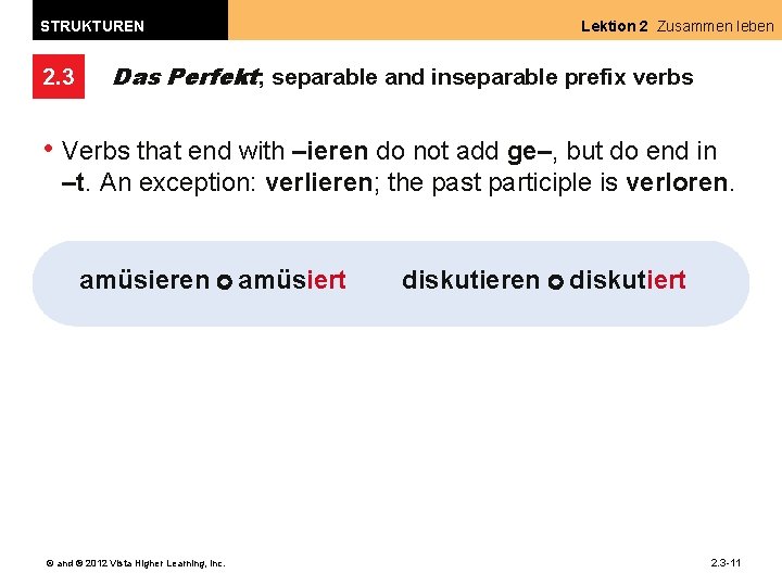 STRUKTUREN 2. 3 Lektion 2 Zusammen leben Das Perfekt; separable and inseparable prefix verbs