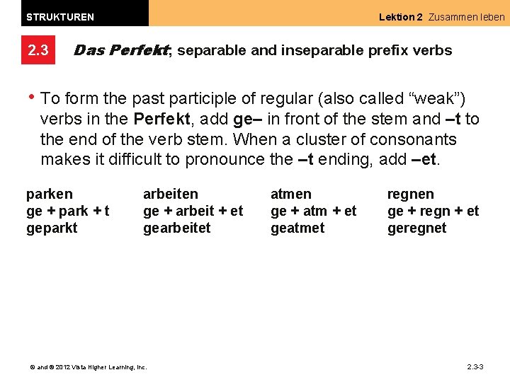 STRUKTUREN 2. 3 Lektion 2 Zusammen leben Das Perfekt; separable and inseparable prefix verbs