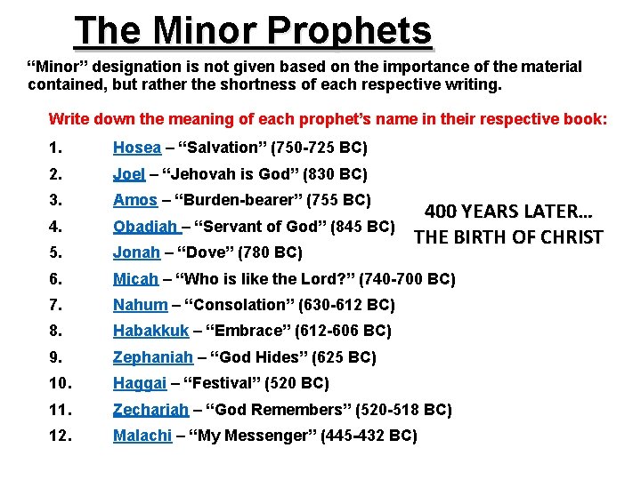 The Minor Prophets “Minor” designation is not given based on the importance of the